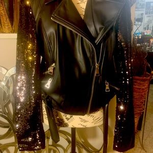 Women black stylist leather sequin belted jacket. SizeXL 80.00 by INC